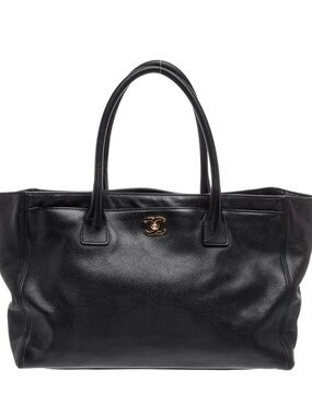 CHANEL Black Caviar Leather Tote with Gold CC Hardware